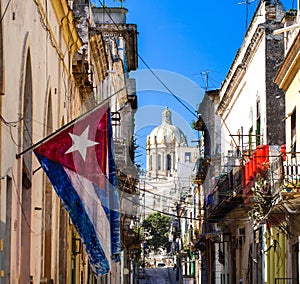 Cuba flag with view Capitol Havana