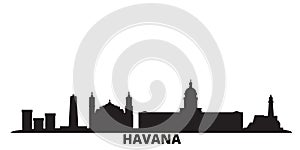 Cuba, Havana city skyline isolated vector illustration. Cuba, Havana travel black cityscape