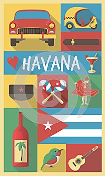 Cuba Havana Cultural Symbols on a Poster and Postcard