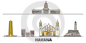 Cuba, Havana flat landmarks vector illustration. Cuba, Havana line city with famous travel sights, skyline, design.