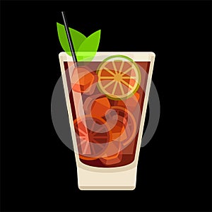 Cuba Libre cocktail flat style vector illustration