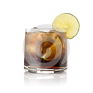 Cuba Libre cocktail isolated on white