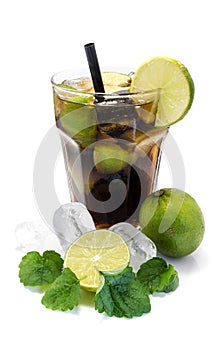 Cuba libre cocktail isolated on white background