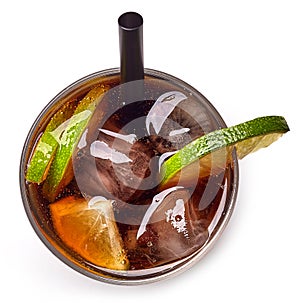 Cuba libre cocktail with rum, cola and lime