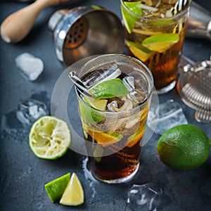 Cuba libre or long island iced tea alcohol cocktail drink