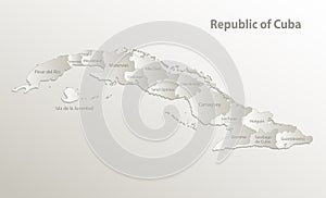 Cuba map administrative division, separates regions and names, card paper 3D natural