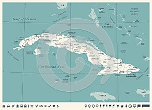 Cuba Map - Vintage Detailed Vector Illustration