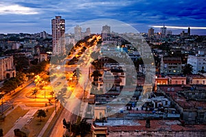 Cuba. Night Havana.avenue Presidents. photo