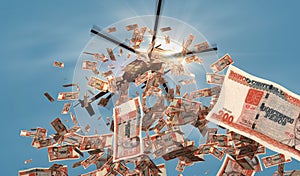 Cuba Peso CUP banknotes helicopter money dropping 3d illustration