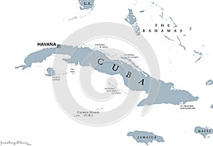 Cuba political map with capital Havana
