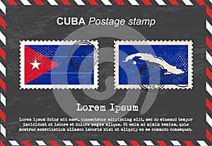 Cuba Postage stamp, vintage stamp, air mail envelope.