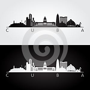 Cuba skyline and landmarks silhouette