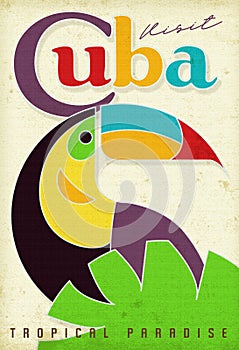 Cuba Travel Poster Grunge Parrot Vintage