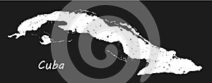 Cuba. Vector black and white map. Geographic map detailed outlines with designation of lakes and rivers.