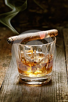 Cuban cigar on whisky