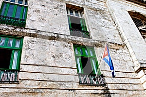 Cuban flag at colonial Cuban house in Havana/Cuba