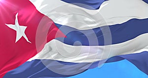 Cuban flag waving at wind in slow, loop