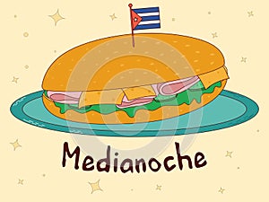 Cuban food. Medianoche. Traditional Cuban dish. Vector illustration photo
