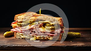 Cuban Sandwich: Ham, Roasted Pork, and Swiss Cheese on Cuban Bread