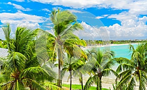 Cuban Varadero beach, tranquil turquoise tender ocean against blue sky background