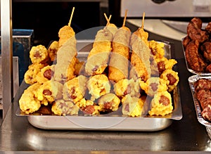 Cubano corn dog in a tray of street food restaurant. photo