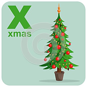 Cube alphabet with the letter X xmas christmas. Vector illustration on the theme of games and education photo