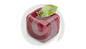 Cube apple with apple leaf isolated on a white background