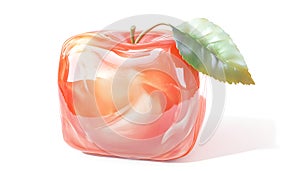 Cube apple with apple leaf isolated on a white background