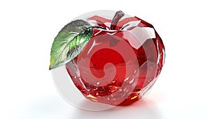 Cube apple with apple leaf isolated on a white background