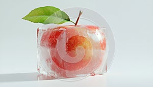 Cube apple with apple leaf isolated on a white background