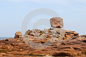 The Cube - bizarre rock formation on Pink Granite Coast in Brittany, France
