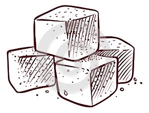Cube blocks sketch. Refined sugar in vintage style