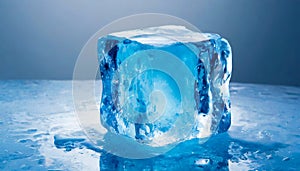 Cube of blue ice isolated on a white background