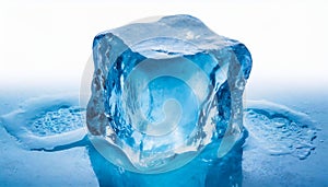 Cube of blue ice isolated on a white background
