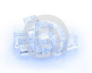Cube of blue ice isolated on a white background