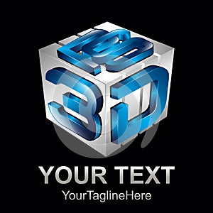 Cube box letter 3d style in blue and grey logo template element