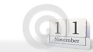 Cube calendar shows November 11 date. 3D animation