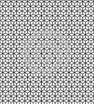 Cube cell texture. Cubic hexagon cells. Cubic grid texture and cube fabric seamless pattern.