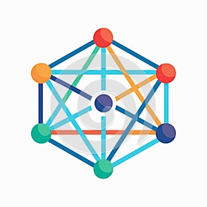 A cube containing three balls, representing geometric shapes for network connectivity, A geometric shape representing connectivity