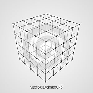 Cube 3d mesh wireframe. Web and data connection vector concept
