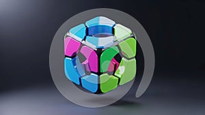 Cube design with a glossy surface featuring interlocking color