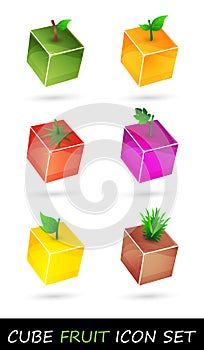 Cube fruit icon set