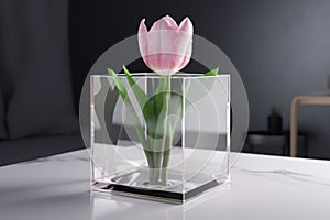 Cube glass flower vase nature. Generate Ai