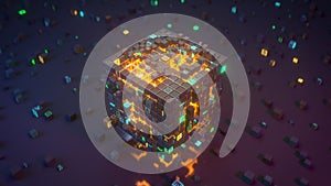 Cube with hex-code data 3D render