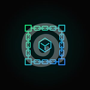 Cube inside blockchain colorful sign. Vector block chain symbol