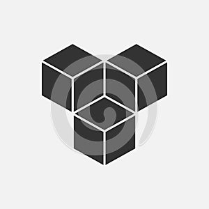 Cube isometric logo concept, 3d vector illustration. Flat design style. Cube construction. Sign pattern. Graphic design. Fashion