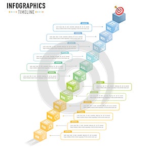 Cube isometric timeline or mind map infographic for business presentation