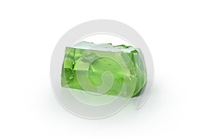 Cube of kiwi jelly isolated on white background