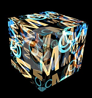 Cube with letters conglomeration