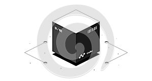 Cube mathematical figure. Black and white isometric 3d illustration isolated on white background. Vector design